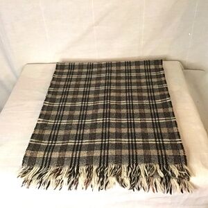Vintage Dannimac made in England, pure wool scarf, black,white brown 59" x 12".